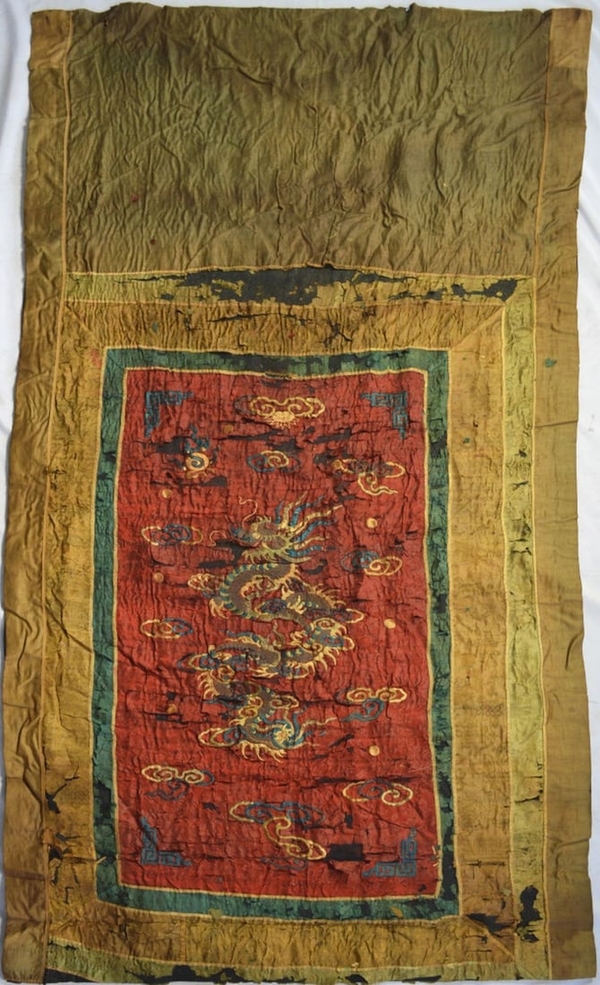 ANTIQUE CHINESE SILK DRAGON EMBROIDERED PANEL (1 of 8)