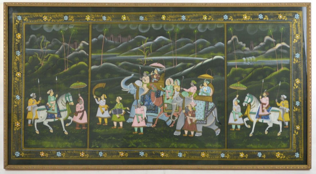 INDIAN SCHOOL ROYAL PROCESSION PAINTING ON SILK (1 of 5)