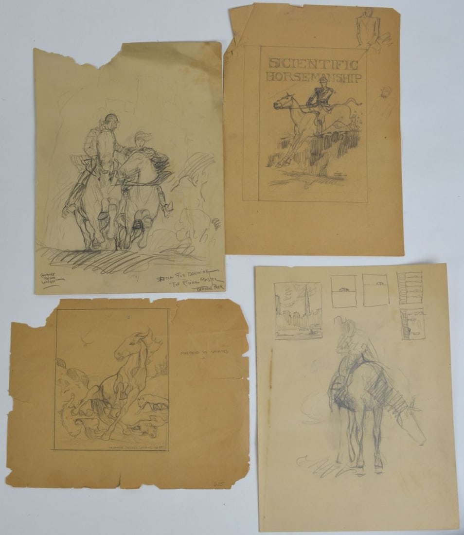 4 LAWRENCE WILBUR COWBOY WESTERN DRAWINGS SIGNED (1 of 12)