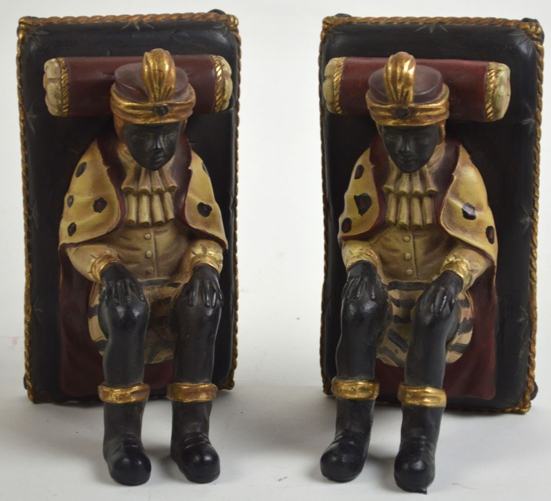 VINTAGE MOORISH ROYAL FIGURAL BOOKENDS: A good pair of "royal" Moorish figural bookends. Measures: H 10 1/2" x W 5 1/2" x D 7"