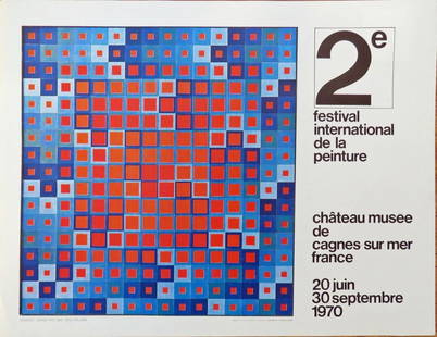 VICTOR VASARELY 1906-1997 EXHIBITION POSTER: Vintage Victor Vasarely (France/Hungary 1906-1997) exhibition poster. of the 2nd International Festival of Painters - 2me Festival International de la Peinture - Chateau Musee Cagnes-sur-mer