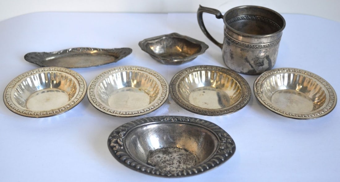 STERLING SILVER TRAY / CUP LOT (1 of 6)