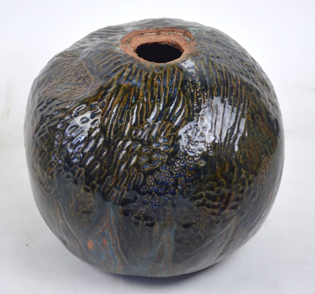 VINTAGE LARGE RAKU ART POTTERY VASE (1 of 7)