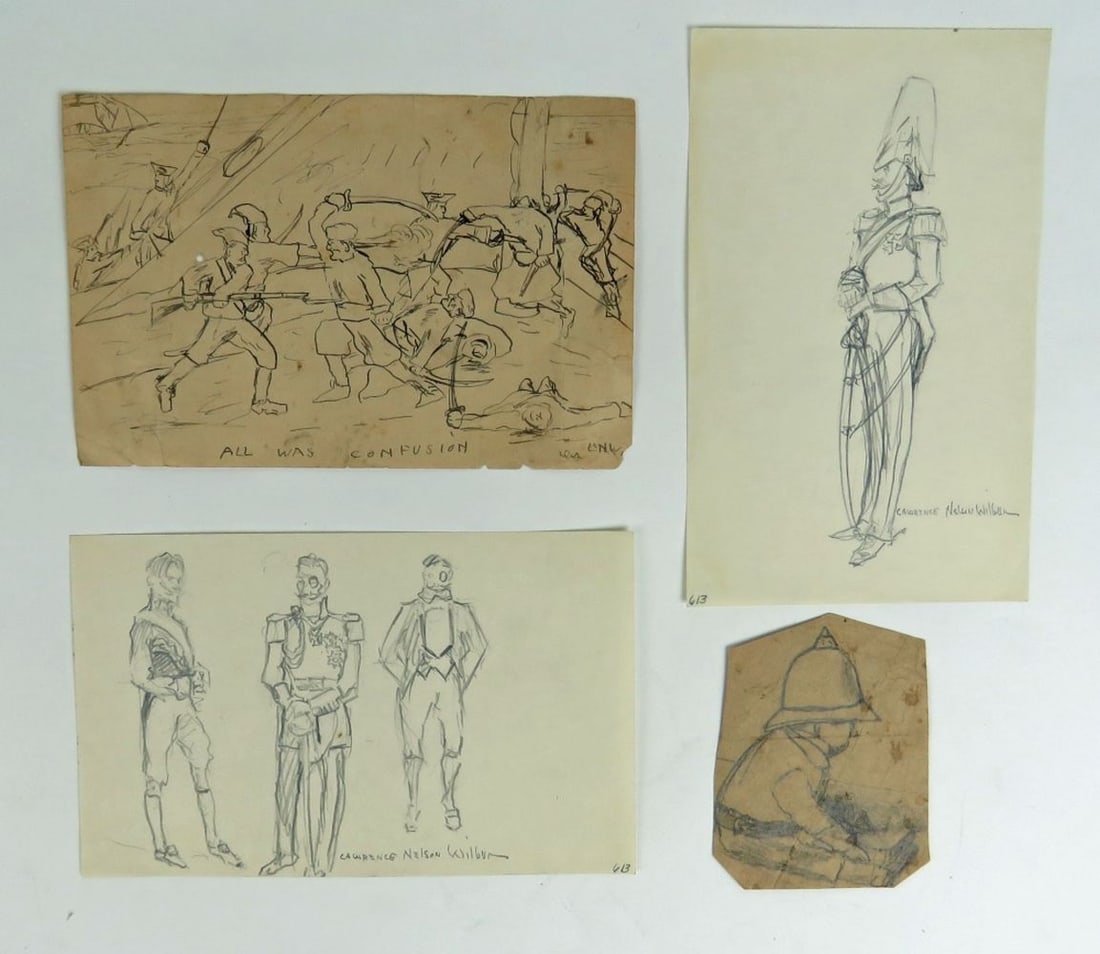 4 MILITARY WWII DRAWINGS LAWRENCE WILBUR SIGNED (1 of 11)