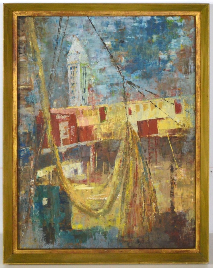 MODERN ABSTRACT CITYSCAPE PAINTING SIGNED (1 of 7)