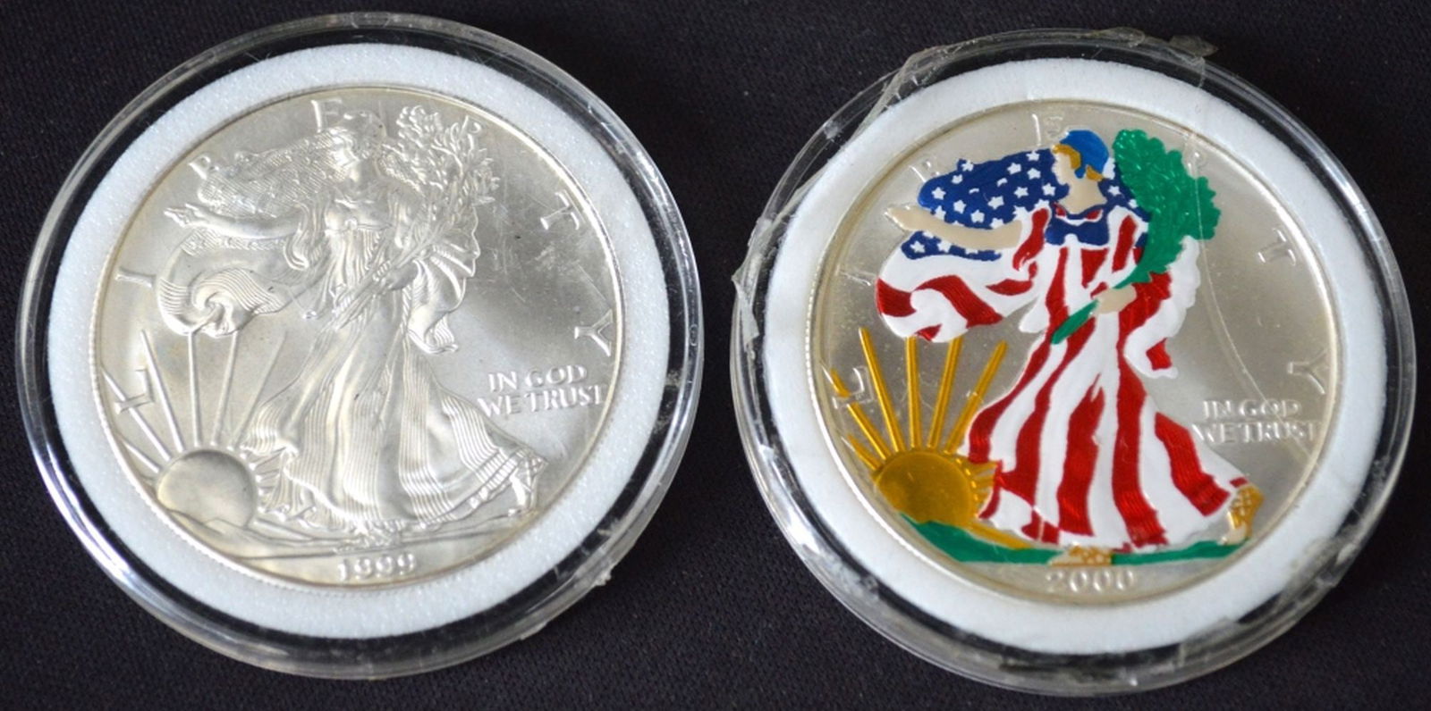 2 SILVER DOLLAR COINS WALKING LIBERTY (1 of 5)