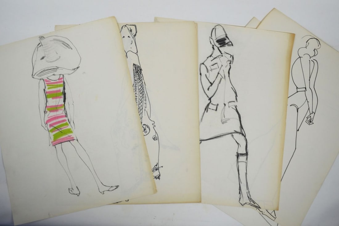 GROUP OF ORIGINAL VINTAGE FASHION DESIGN DRAWINGS (1 of 6)