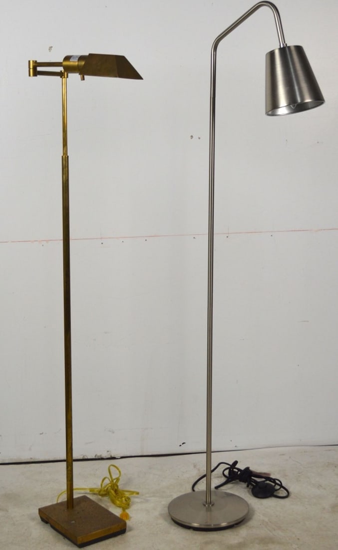 2 MODERN FLOOR LAMPS CB2 INTERTEK BRASS SWING ARM (1 of 8)