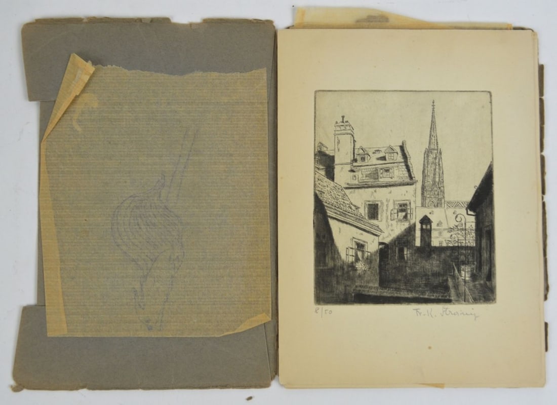 ANTIQUE ETCHING PORTFOLIO SIGNED (1 of 6)