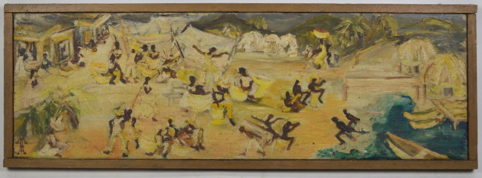 VINTAGE IMPRESSIONIST BEACH SCENE PAINTING SIGNED (1 of 5)