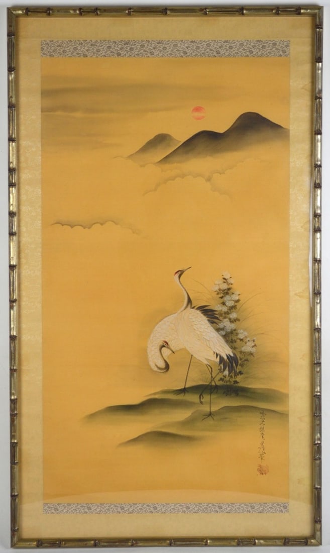 VINTAGE HERON SCROLL PAINTING SIGNED (1 of 7)
