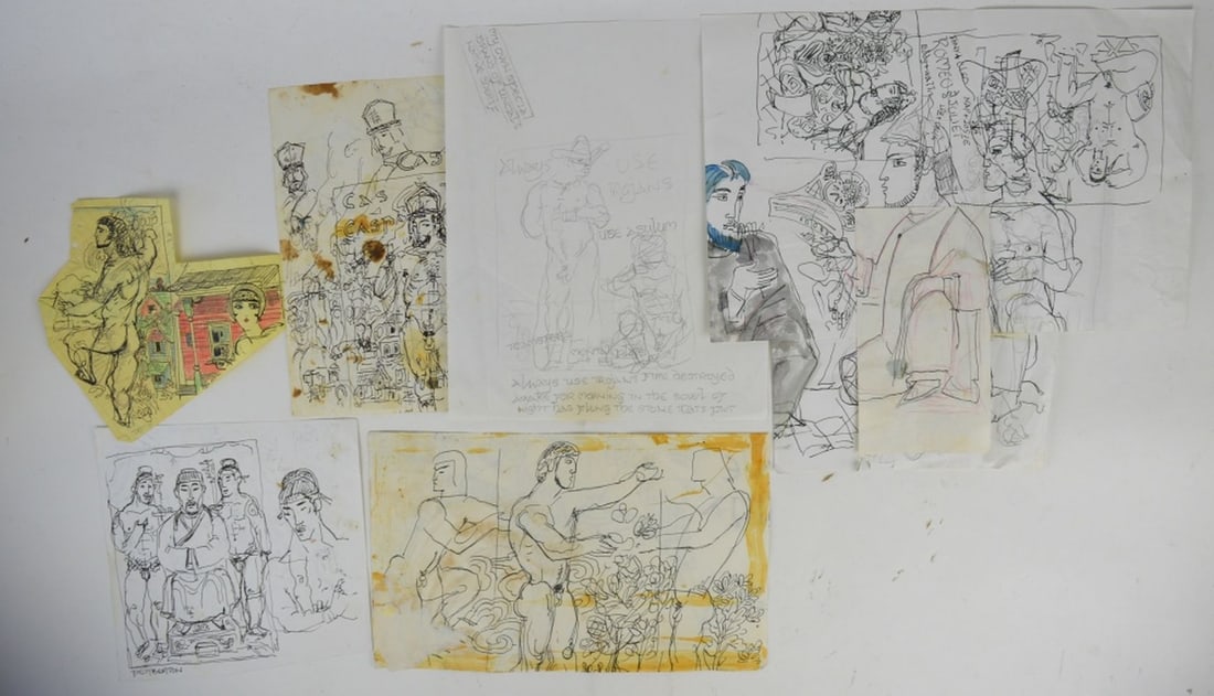 6 PEMBERTON DRAWING SKETCHES SIGNED (1 of 8)