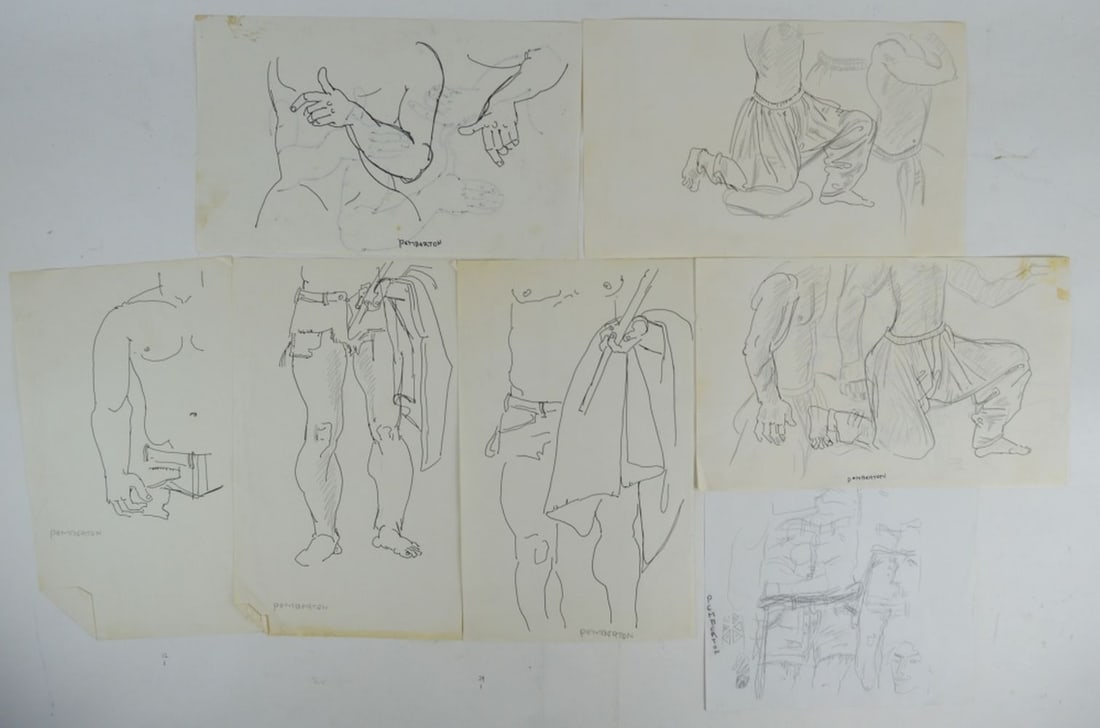 7 PEMBERTON DRAWINGS SKETCHES SIGNED (1 of 6)