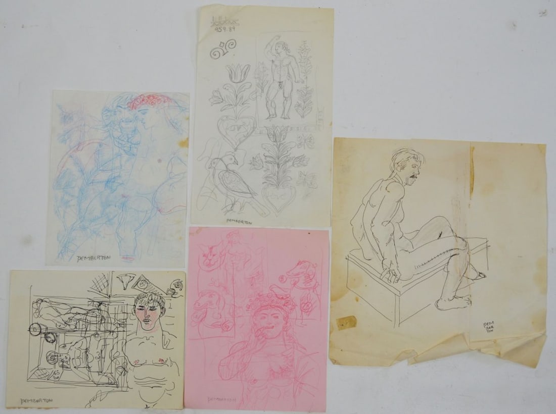 5 PEMBERTON HOMOEROTIC SKETCHES SIGNED (1 of 8)