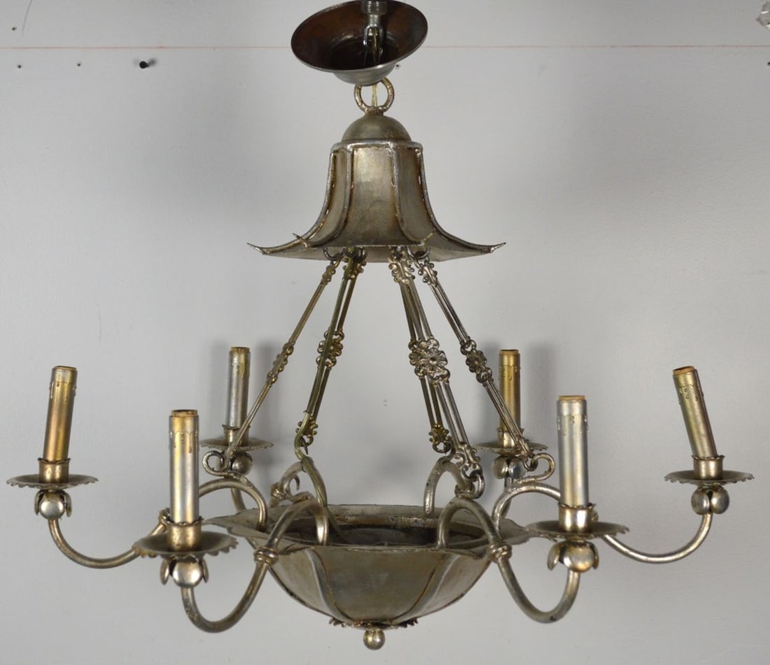 VINTAGE ART DECO SILVERED CHANDELIER (1 of 5)