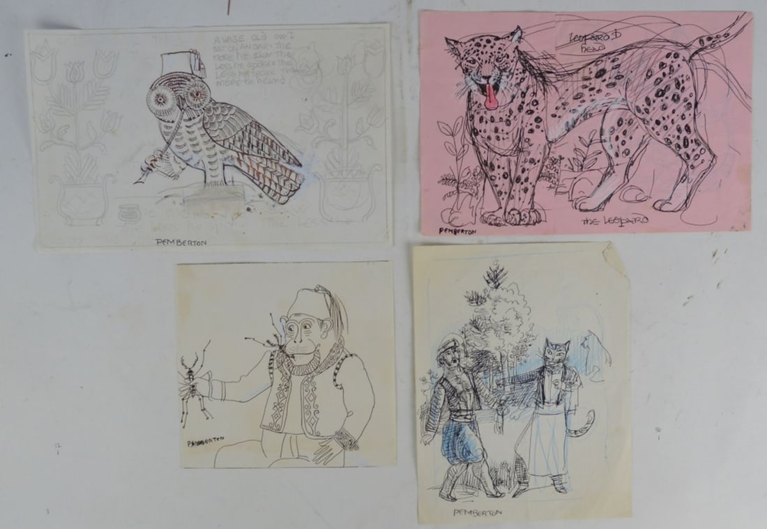 4 PEMBERTON DRAWING SKETCHES SIGNED (1 of 6)