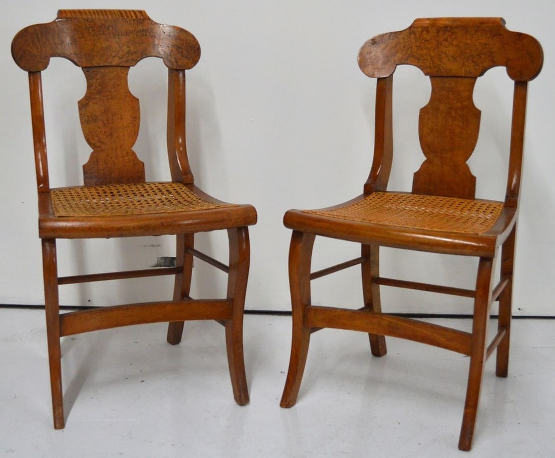 PAIR 2 ANTIQUE BURL WOOD & CANE SEAT CHAIR (1 of 7)