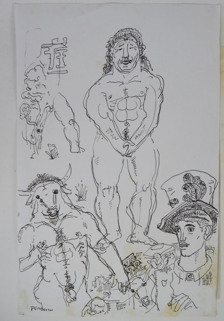 5 PEMBERTON DRAWING SKETCHES SIGNED (1 of 7)