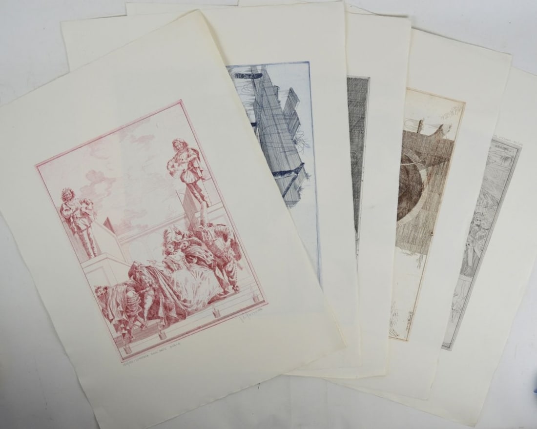 LOT 5 JOE A. PECSENKE 1942-1989 SIGNED ETCHINGS: Joe A. Pecsenke (1942-1989 US / Sweden). Lot of 5 original etching from Pecsenke. Signed and #'d, in pencil. On Arches watermarked, paper. Measures: H 26" x W 19 1/2"