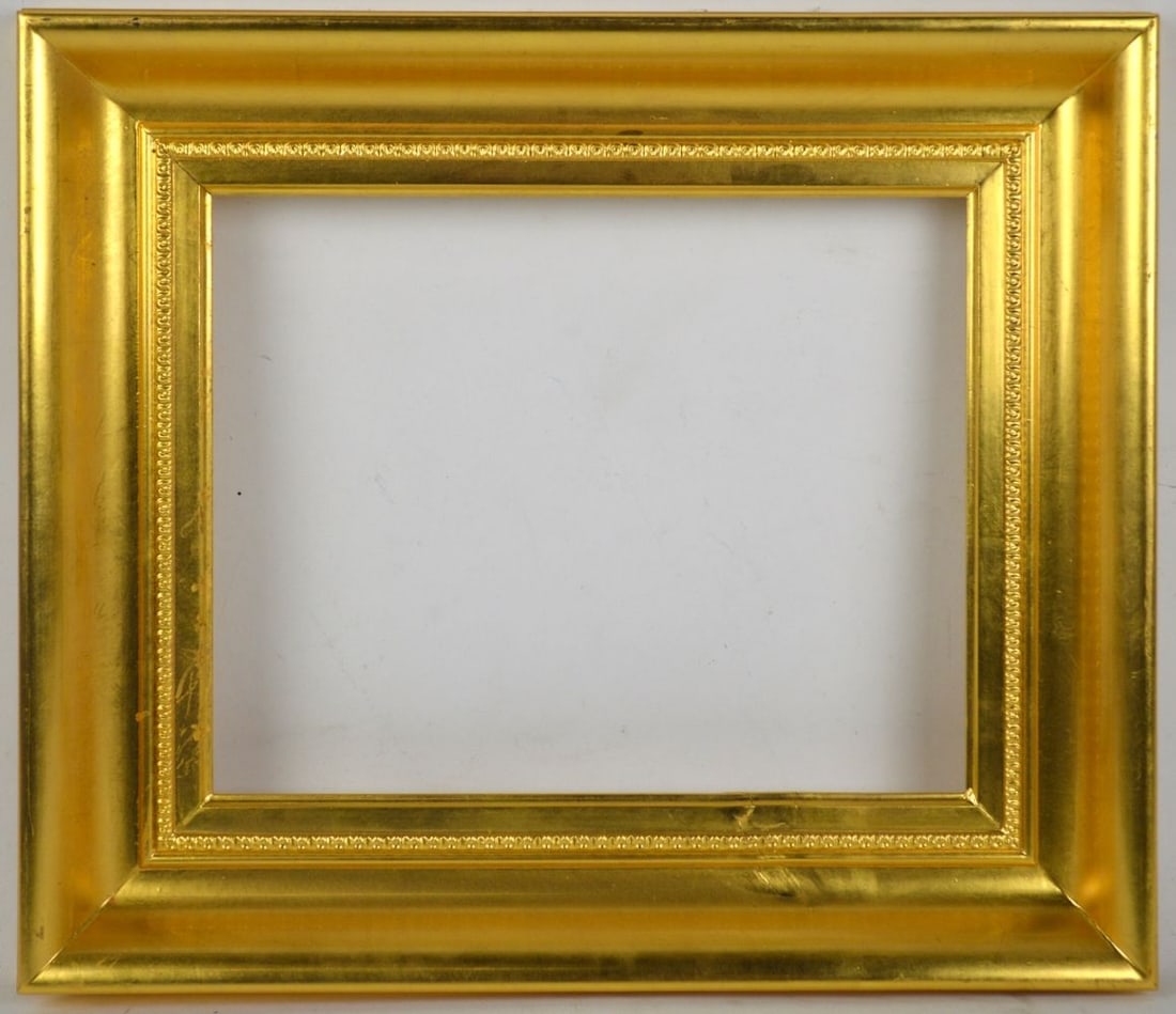 MODERNIST GILT PAINTING FRAME: A contemporary painting frame in a traditional gilt design. Measures: 12 1/2" x 14 1/2" Rabbet: 8" x 10"