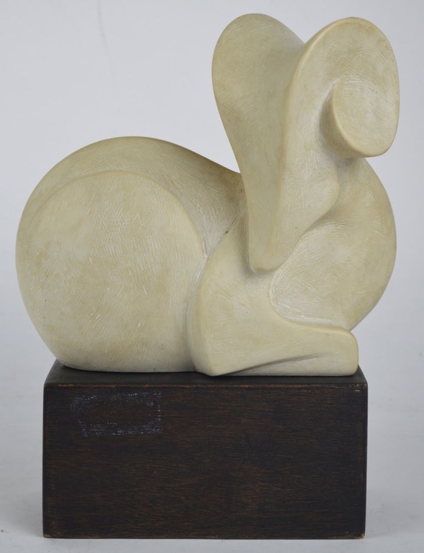 JOSEPH MARTINEK MODERN RAM SCULPTURE SIGNED: Joseph Martink (US / Czech 1915-1989). An original ram sculpture in resin mounted on a wood base. The work is signed. Measures: 12" x 9" x 5"