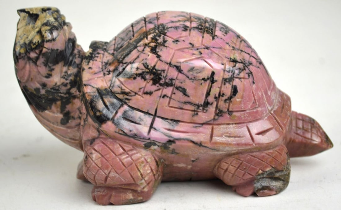 CARVED RHODONITE TURTLE TORTOISE SCULPTURE (1 of 6)