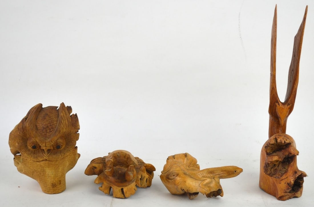 GROUP 4 MID CENTURY CARVED WOOD ANIMAL SCULPTURES (1 of 5)