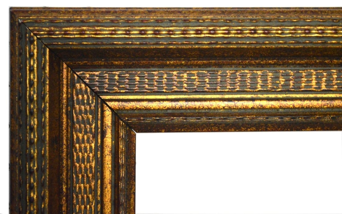 VINTAGE BRONZE GILT PAINTING FRAME: A vintage, bronze gilt, painting frame with a stippled, cassetta type effect. Measures: 31 1/2" x 29" Rabbet: 26 1/2" x 23 3/4"