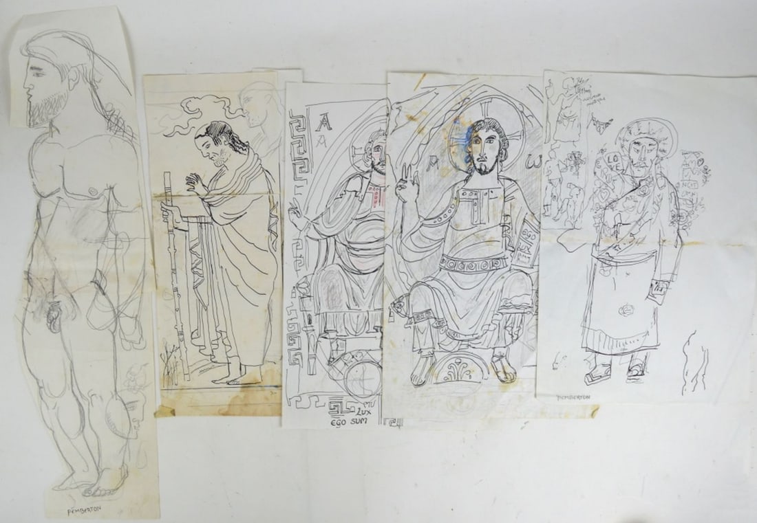 5 PEMBERTON DRAWING SKETCHES SIGNED (1 of 6)