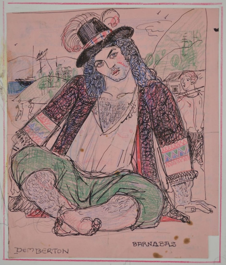 PEMBERTON HOMOEROTIC FOLK  ART DRAWING SIGNED (1 of 4)