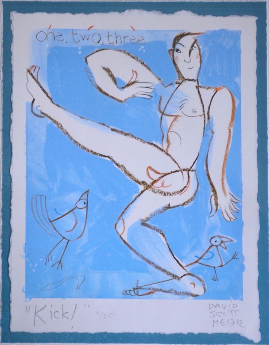 DAVID SCOTT MEIER PRINT: David Scott Meier, American 20th century, serigraph, "KICK!", signed, 4/25 Measures: H 12" x W 9"