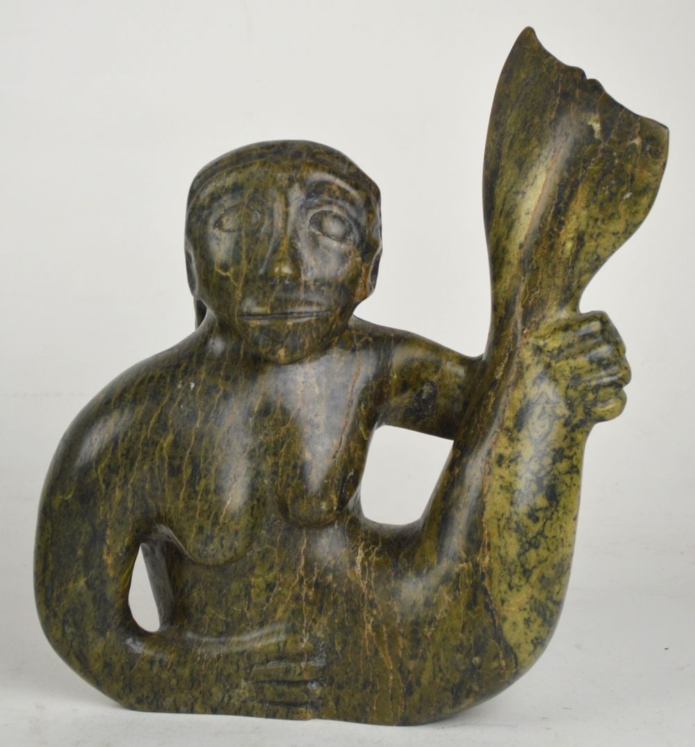 INUIT SCULPTURE MERMAID SIGNED ASHEVAK (1 of 6)