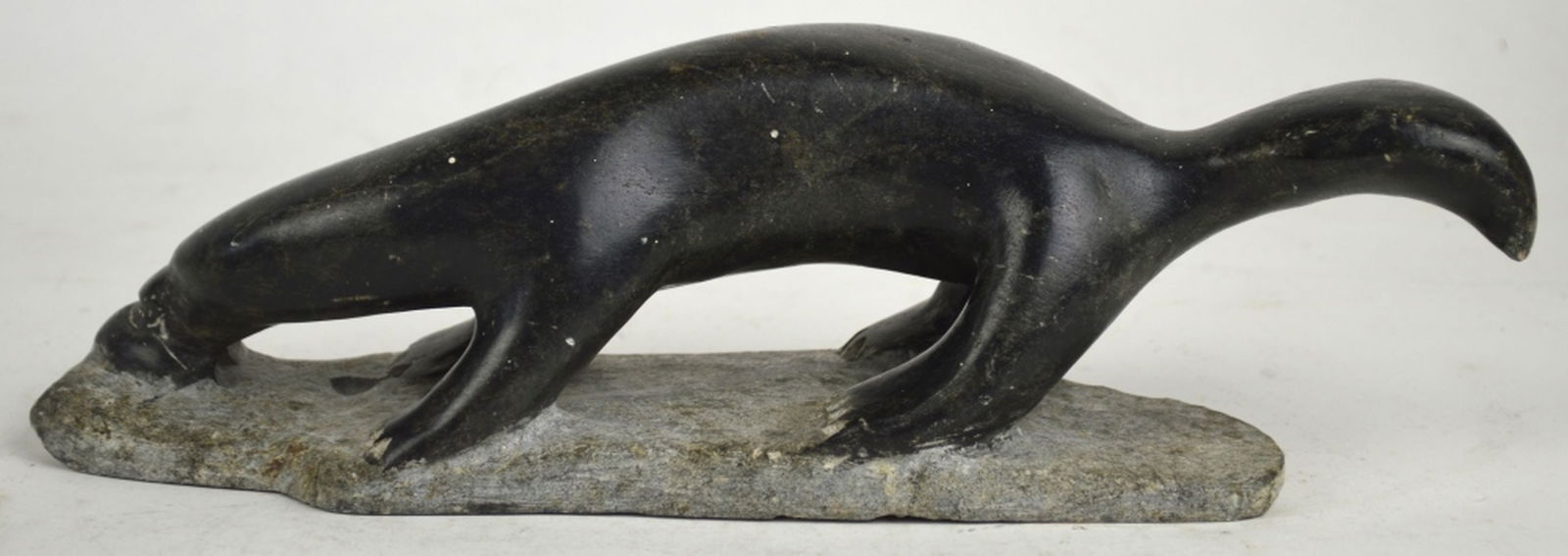 INUIT CARVED STONE OTTER SCULPTURE SIGNED (1 of 6)