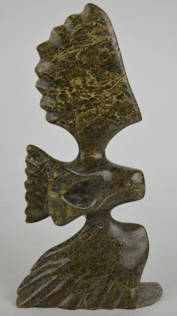 FINE INUIT CARVED STONE OWL SCULPTURE SIGNED (1 of 7)