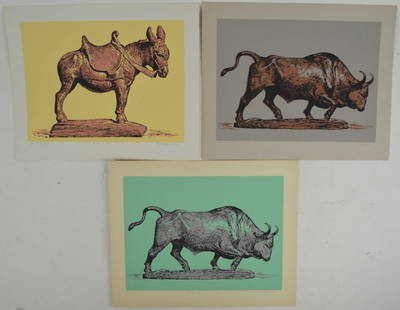 3 JOHN GOULD LITHOGRAPH HAZEL BRILL JACKSON SIGNED: John F Gould (NY 1906-1996). 3 Lithographs of sculptural works by Hazel Brill Jackson. The bull and donkey are signed, in pencil. Measures: 13" x 16 1/4"