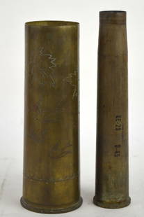 2 PIECES MILITARY TRENCH ART: 2 pieces of artillery shell military trench art. Measures: Largest 11 1/2" x 4" x 4"