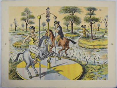 FRENCH MODERNIST LITHOGRAPH: Peter Passuntino (Amer/France. B. 1936). An original lithograph on Somerset watermarked paper with deckled edges. The work is not signed. Measures: H 22" x W 29"
