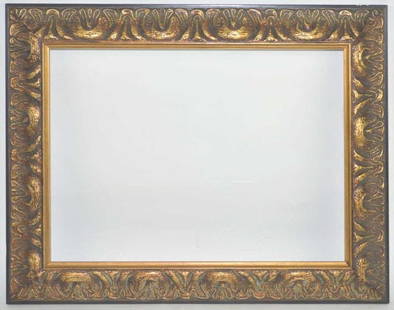 ITALIANESQUE BAROQUE STYLE PAINTING FRAME: A contemporary standard size Italianesque Baroque style painting frame. With a variegated bronze gilt textured finish. Measures: 16 1/2" x 20 1/2" Rabbet: 12" x 16"