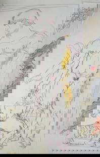 5 PEMBERTON DRAWING SKETCHES SIGNED: Pemberton (20th/21st C - NY). A grouping of 5 homoerotic sketches/drawings/collages. 3 are signed. 5 pieces 3 signed Pemberton's style verges on what could be termed "Modernist LGBTQ folk