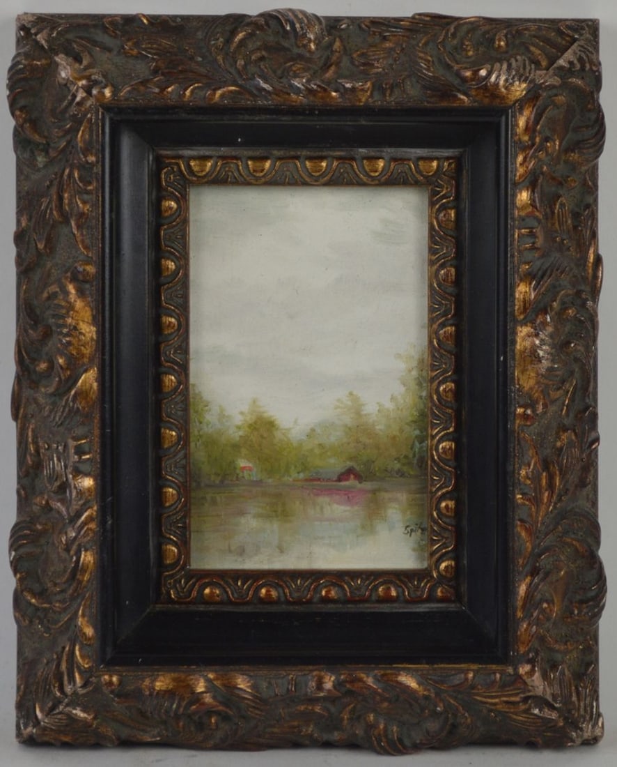 SIGNED LANDSCAPE PAINTING BAROQUE FRAME (1 of 5)