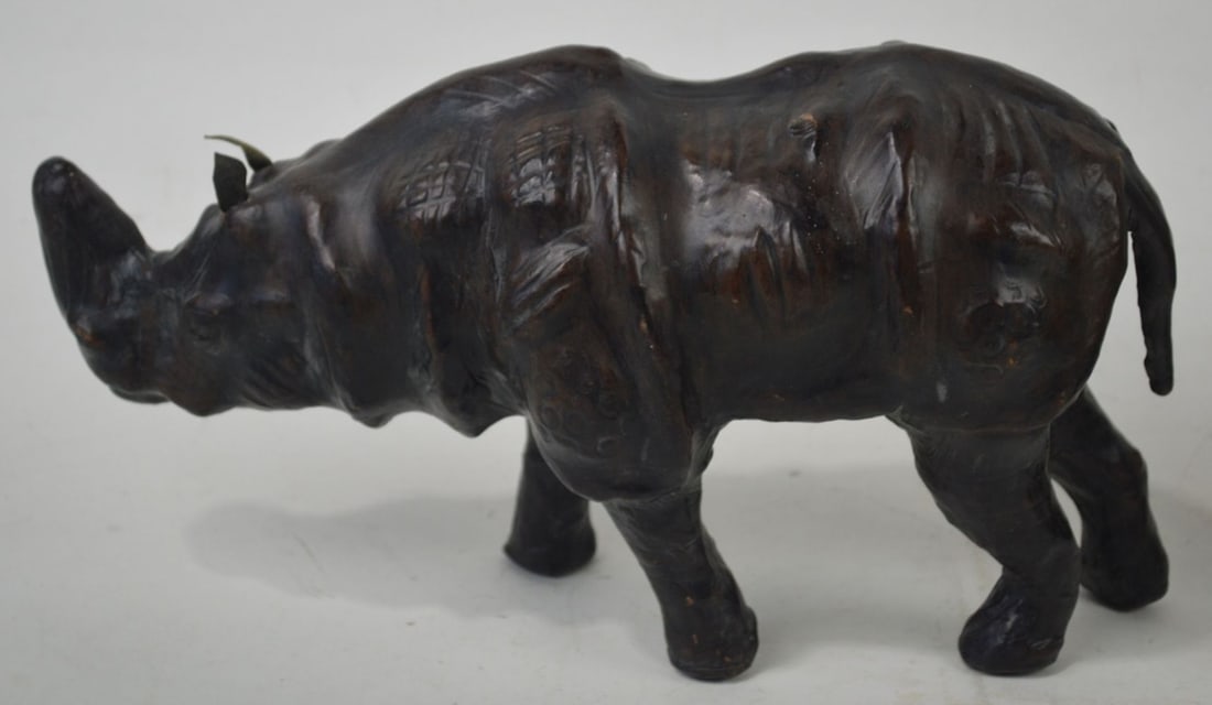 LEATHER RHINO & STONE HIPPO SCULPTURE (1 of 5)