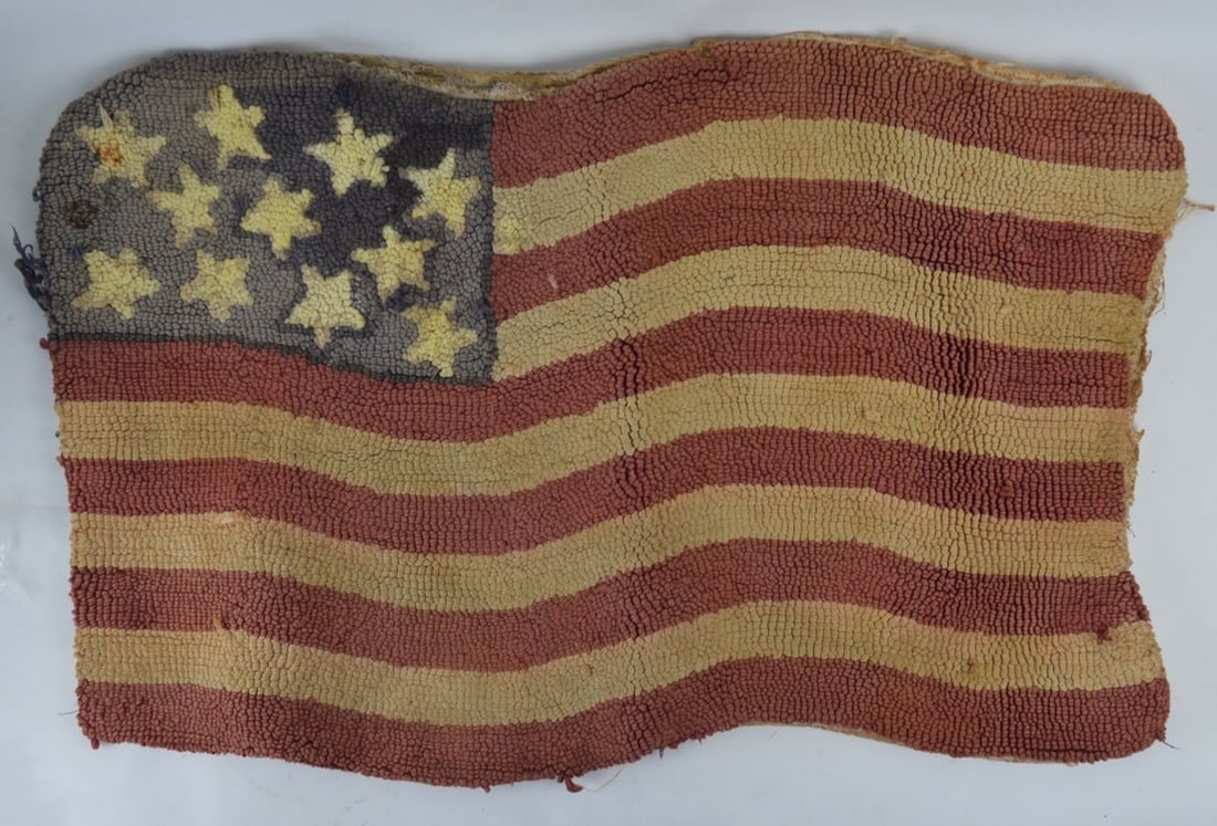 FINE AND EARLY  AMERICAN FLAG FOLK ART HOOKED RUG (1 of 5)