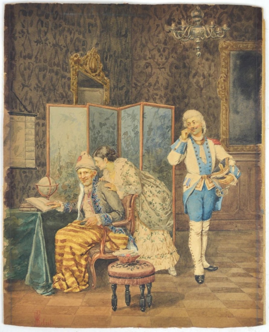 AURELIO ROBERTI ARISTOCRAT GENRE PAINTING SIGNED (1 of 6)