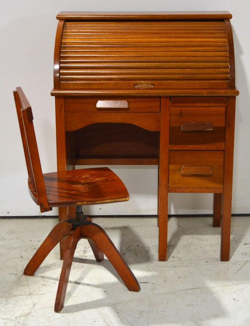ANTIQUE CHILDREN'S ROLLTOP DESK W/ CHAIR (1 of 6)