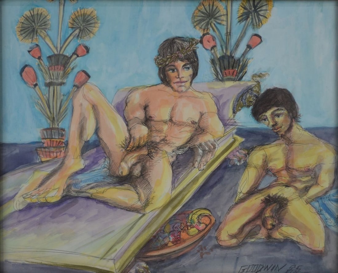 HOMOEROTIC 1980'S PAINTING SIGNED GOODWIN (1 of 5)