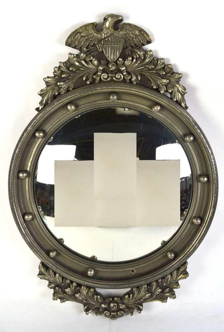 CARVED SILVER GILT FEDERALIST STYLE MIRROR (1 of 5)