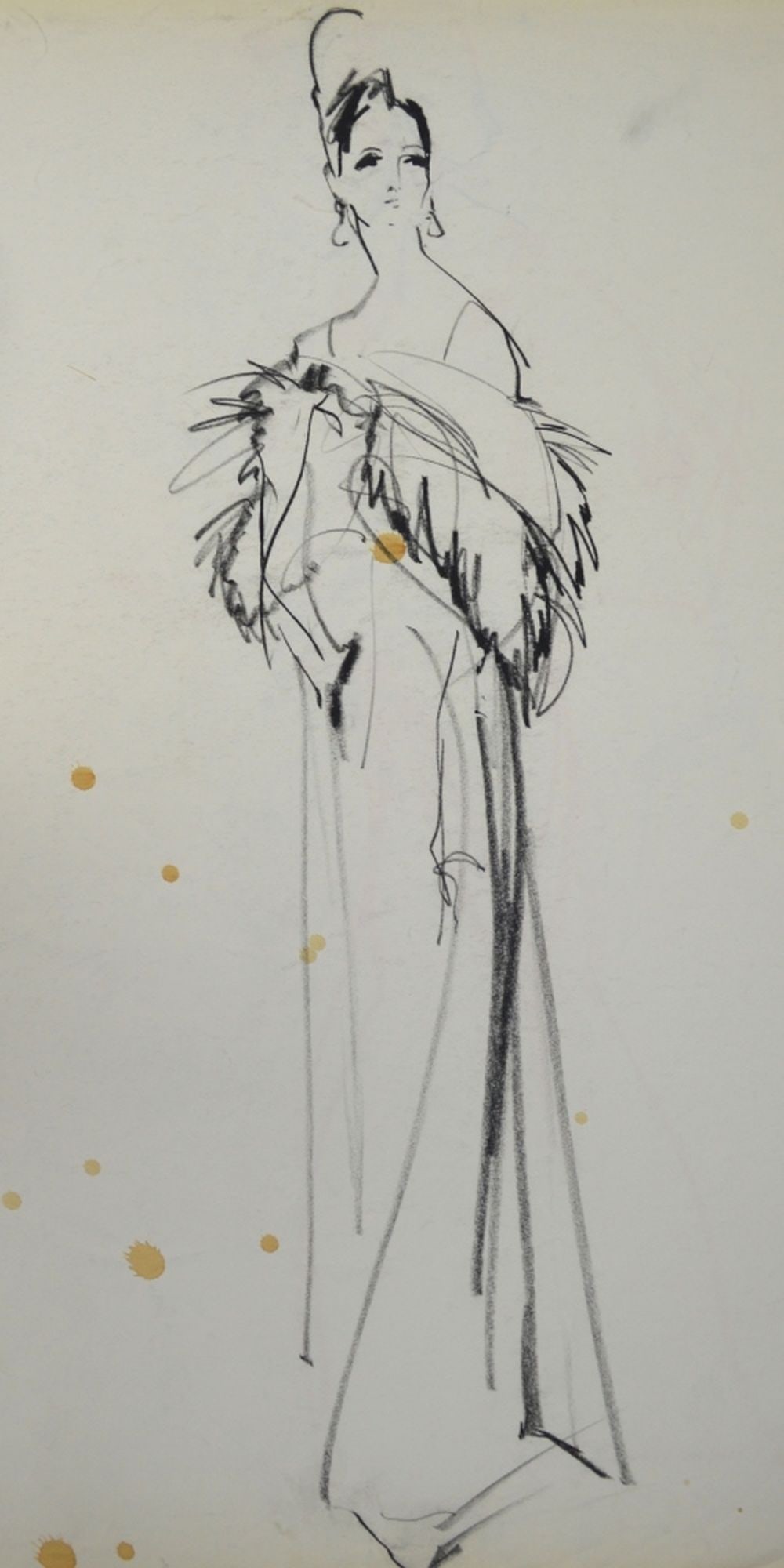 GROUP OF ORIGINAL VINTAGE FASHION DESIGN DRAWINGS (1 of 5)