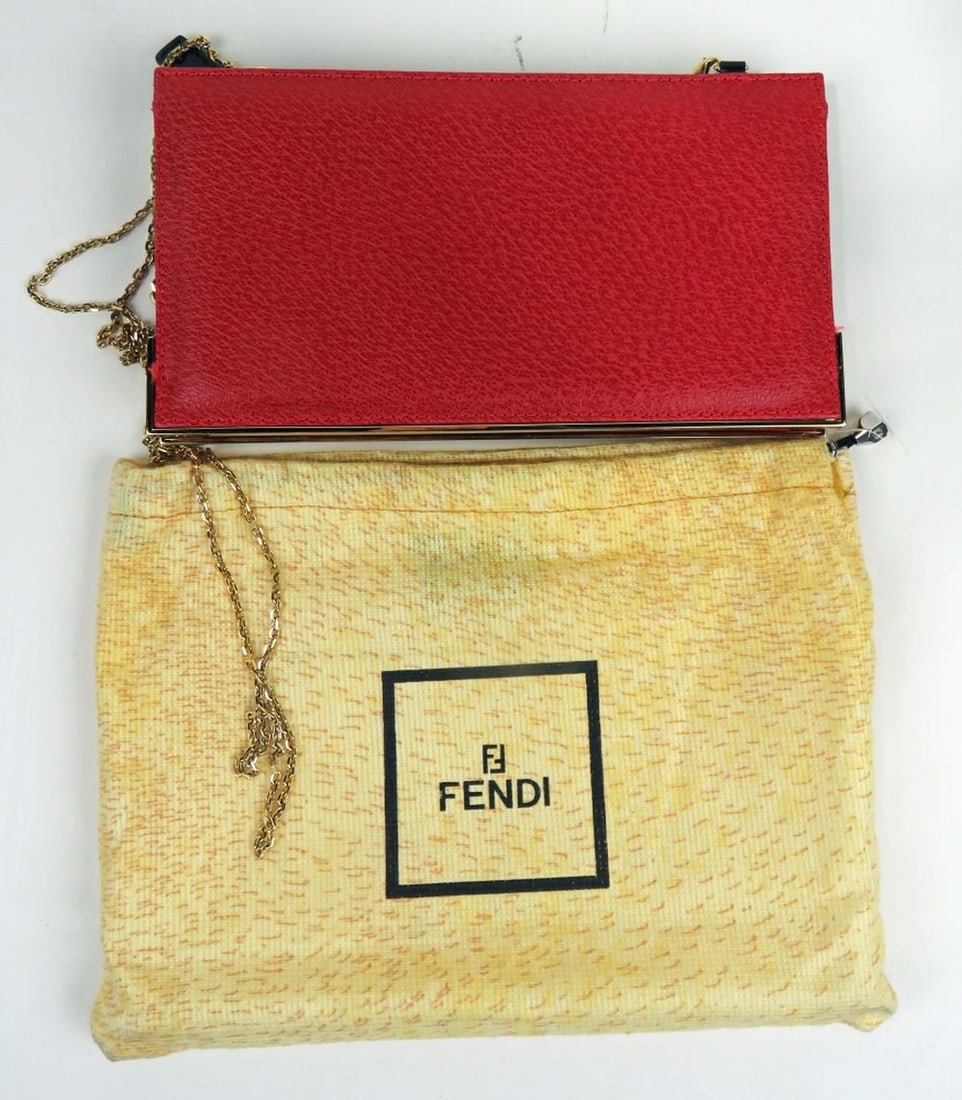 FENDI RED ITALIAN LEATHER CLUTCH HAND BAG (1 of 8)