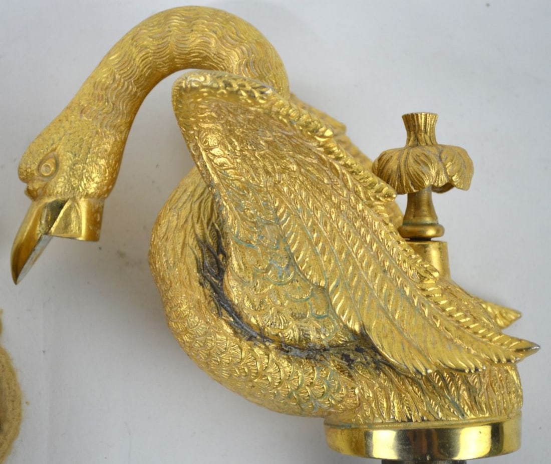 VERY FINE GILT SWAN FAUCET / FIXTURE: A very finely made gilt swan water faucet fixture with accompanying hardware. No visible labels/markings. Measures; Largest 11" x 6" x 3" Provenance: Property of a Park Avenue collector. Bag: 12" x 10