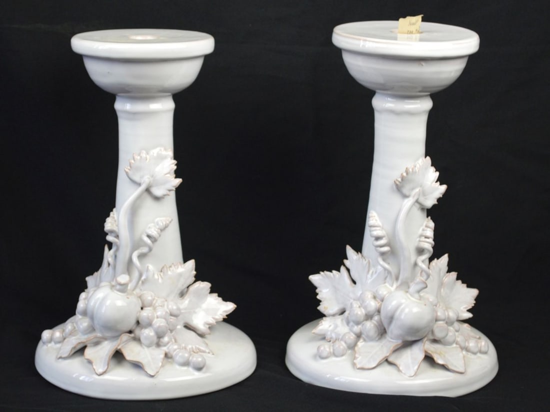 PAIR FINE PORCELAIN CANDLESTICKS BY VIETRI iTALY (1 of 7)